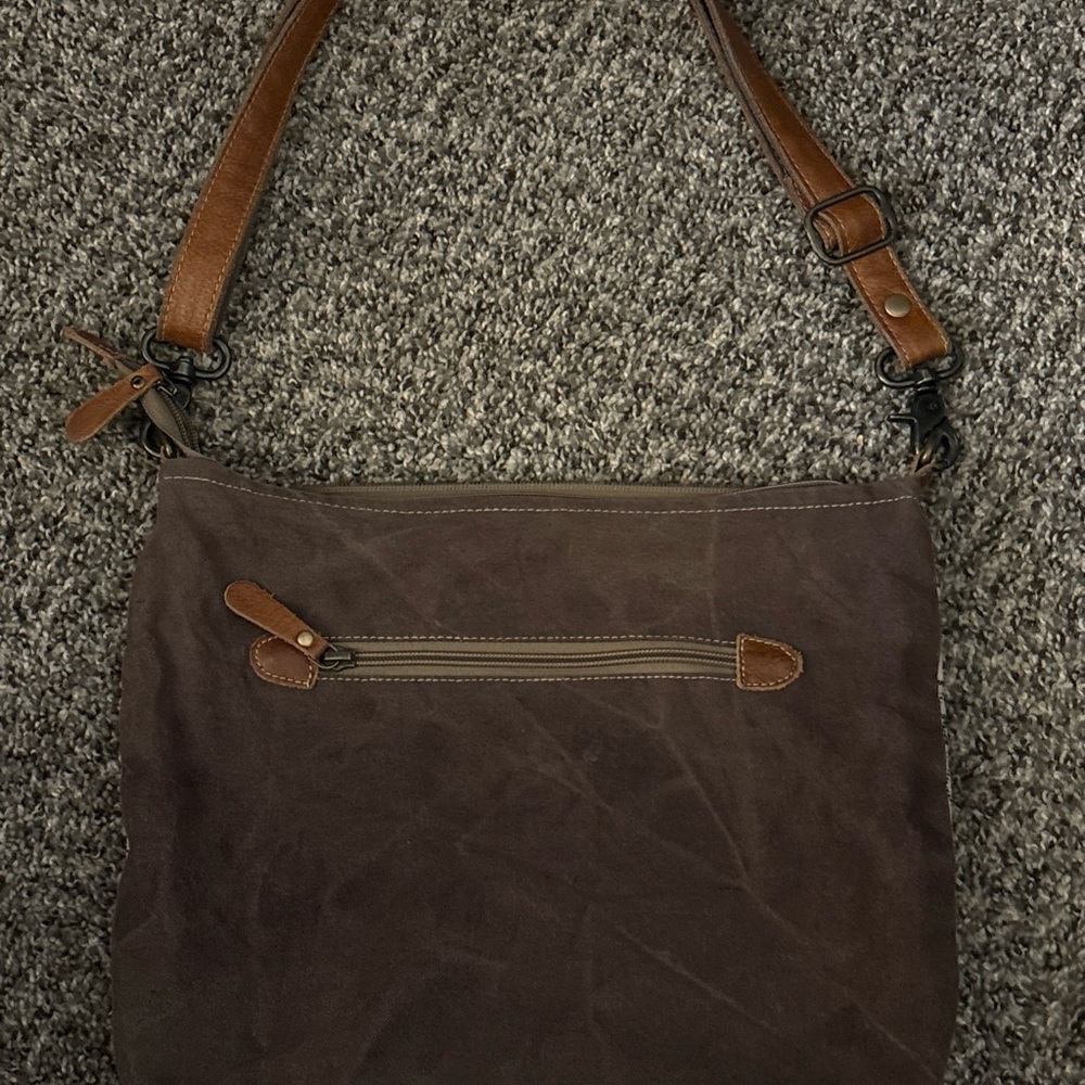 Myra Bag Western leather Crossbody bag, Upcycled Canvas And Cowhide Detail - Picture 2 of 7